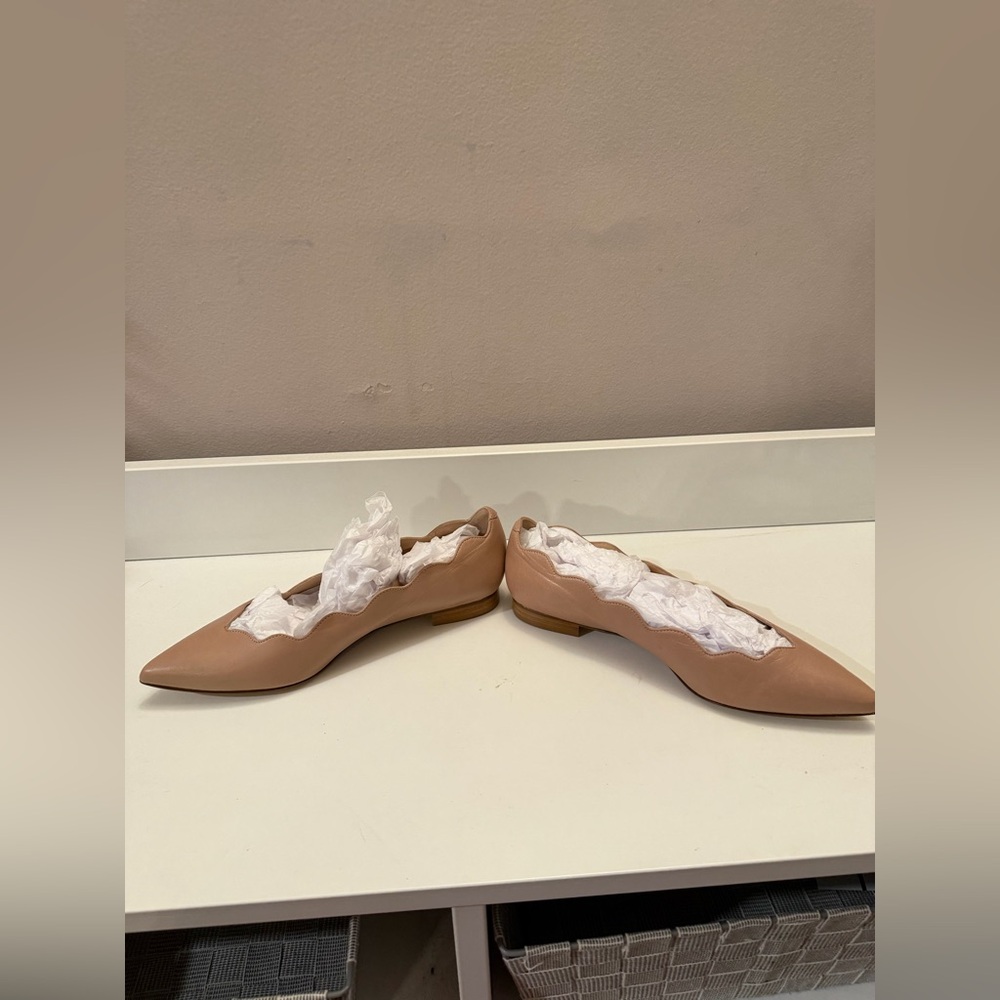 Avellini Womens Brown Leather Scalloped Edge Pointed Toe Ballet Flats Size 38